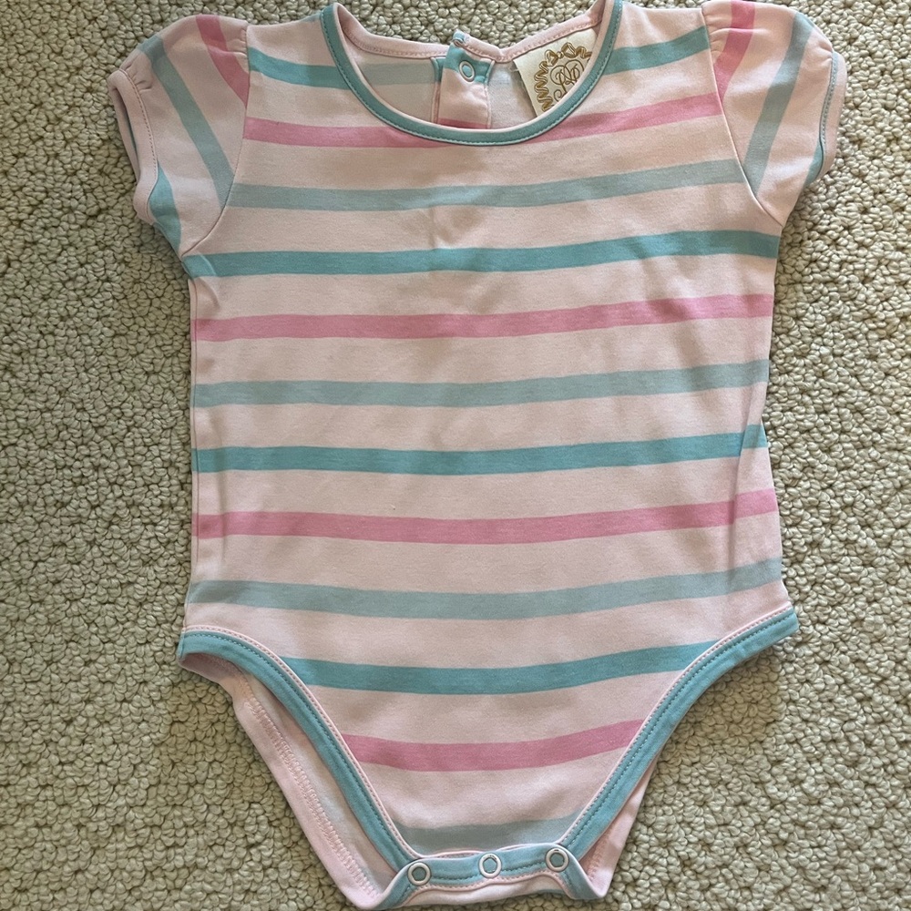 The Beaufort Bonnet Company Striped Pink and Blue Bodysuit